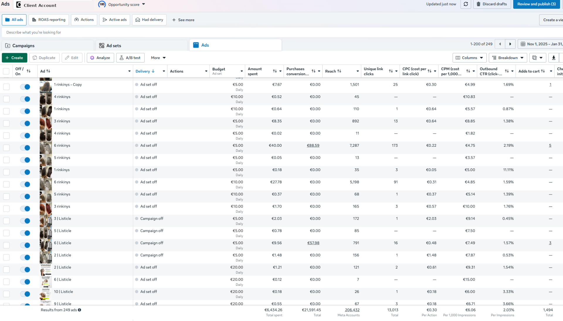 Real Meta Ads Manager account view